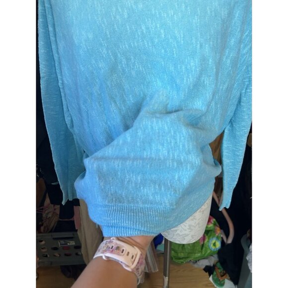 Eileen Fisher LINEN Cotton Turquoise Long Sleeve Lightweight Sz M Knit - Picture 4 of 8